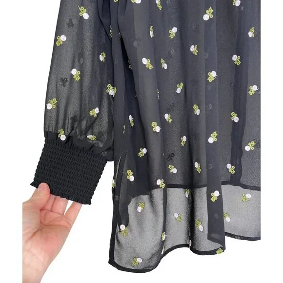 CAbi Black Sheer Embroidered Floral Blouse | XL Style 5338 Romantic Boho Top - Picture 6 of 10